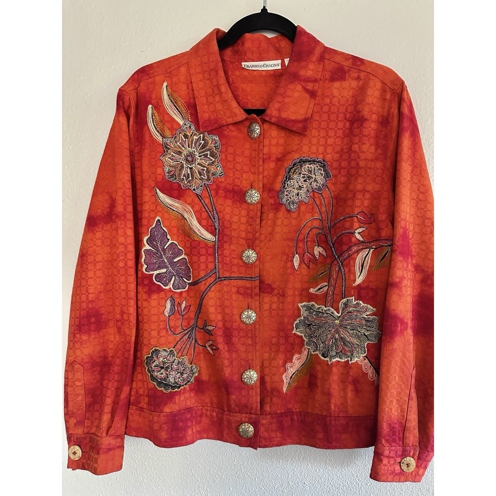 Drapers & Damons Artwear Embroidered Floral Jacket Boho Women Petite Large - Picture 2 of 13